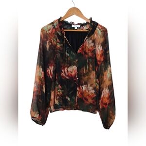 Haven + Blair Floral Sheer Sleeve Blouse Size XL Lined Boho Romantic Top